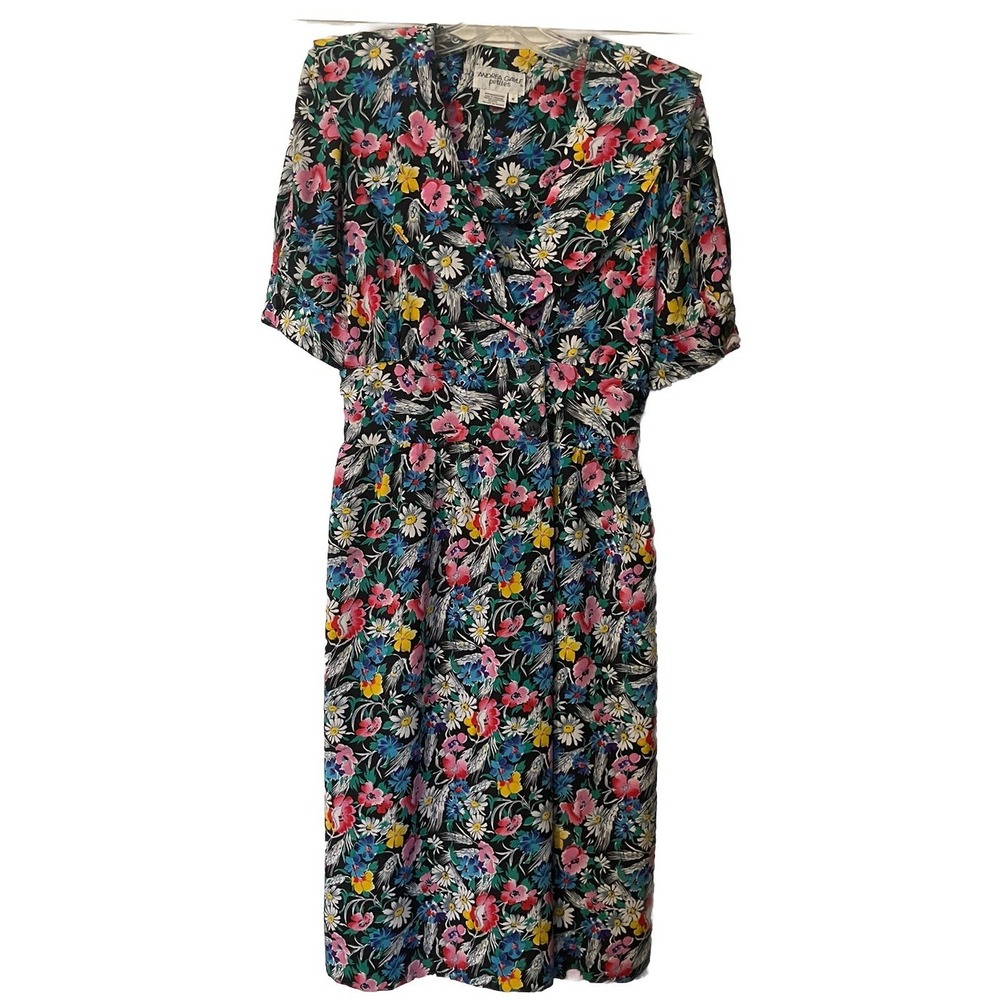 Andrea Gayle Vintage Floral Dress‎ Womens Sz 8P Garden Party Flowers